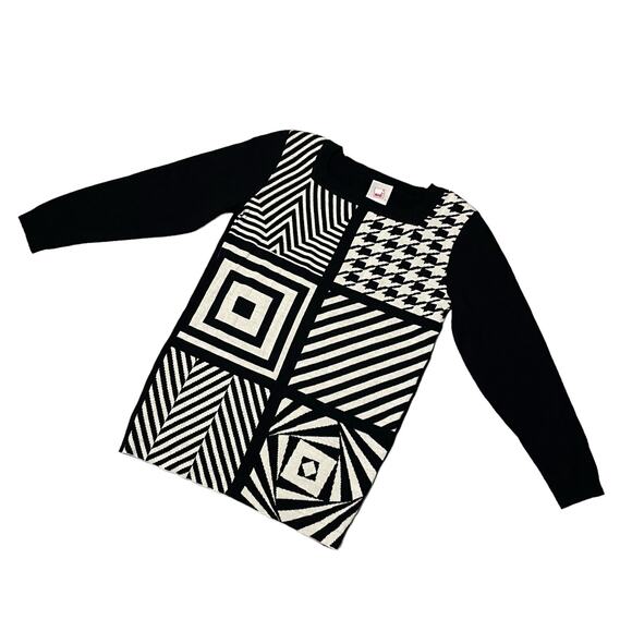 Vintage Mondi Square Neck Knit Sweater Black White Geometric Pattern Sze 34 - Picture 1 of 6